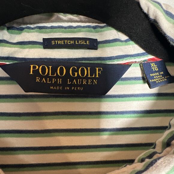 Polo Golf Ralph Lauren Stretch Lisle Men's XL TG Polo Shirt Green Striped - Picture 2 of 12